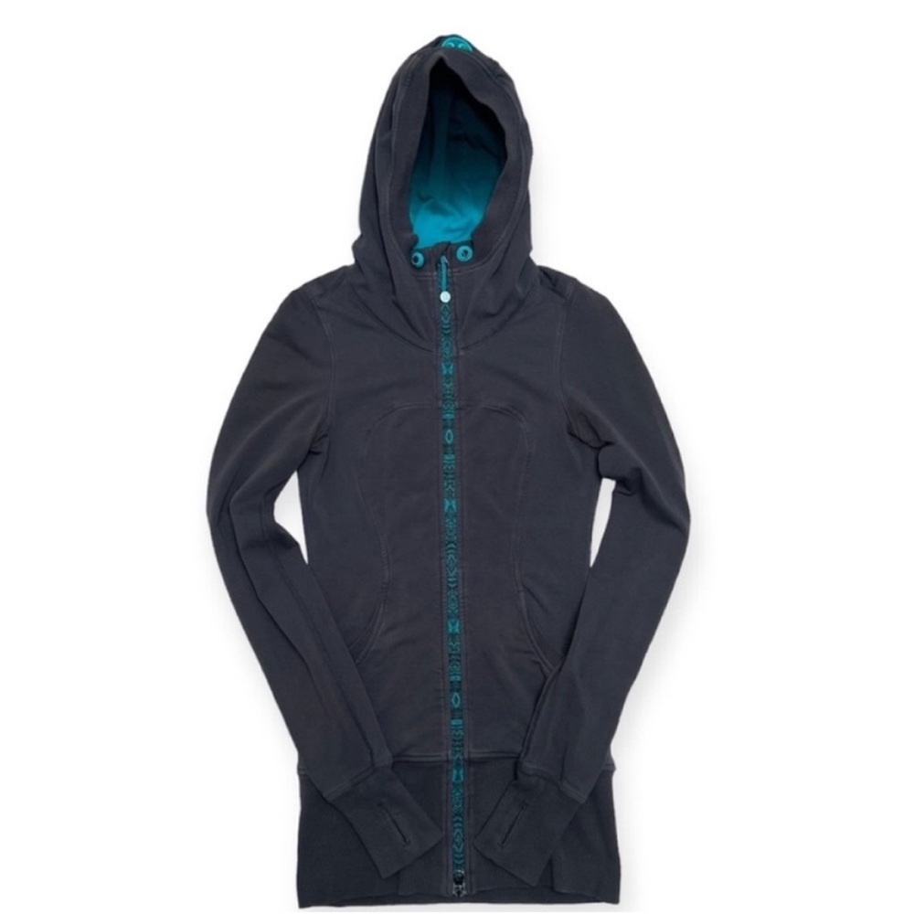 Lululemon Live Simply Hoodie Grey Turquoise Zipper Hoodie